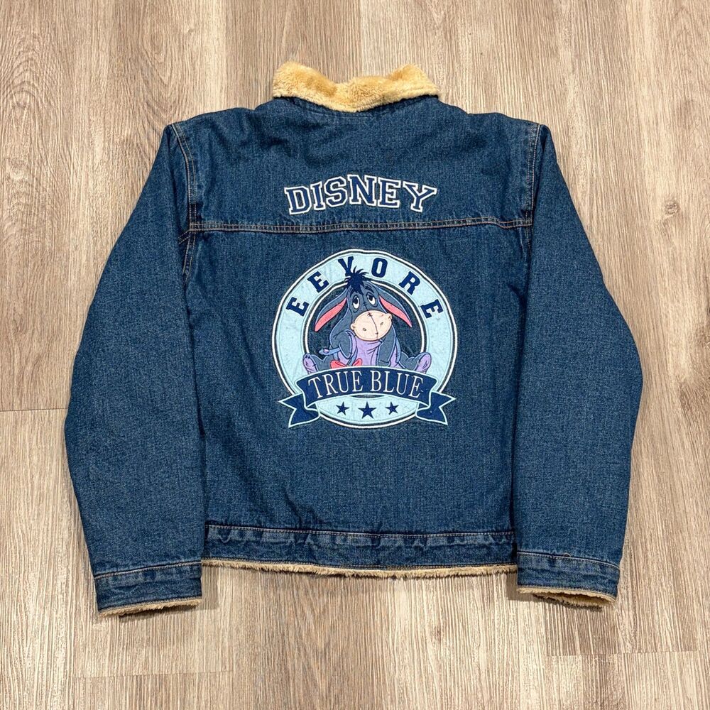 Vintage 00s Disney Eeyore Embroidered and Plush Lined Denim Jacket Womens XL